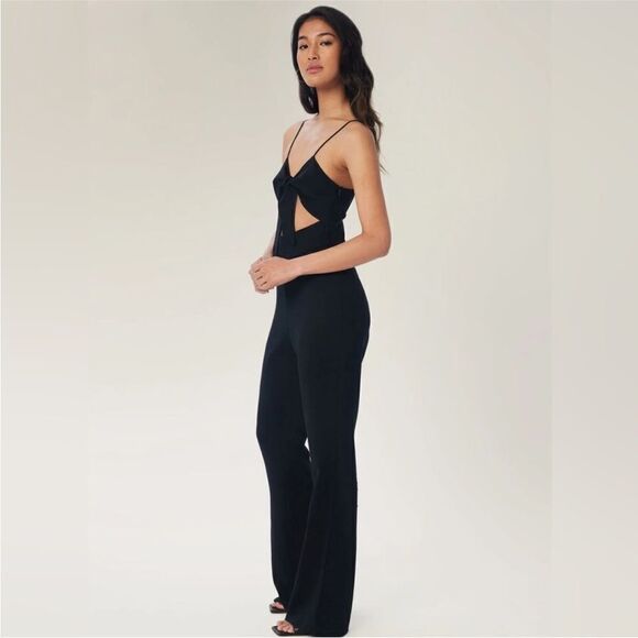 LITA by Ciara x Revolve Tie Front Jumpsuit Cut Out Black V-Neck Sleeveless NWT - Picture 2 of 10